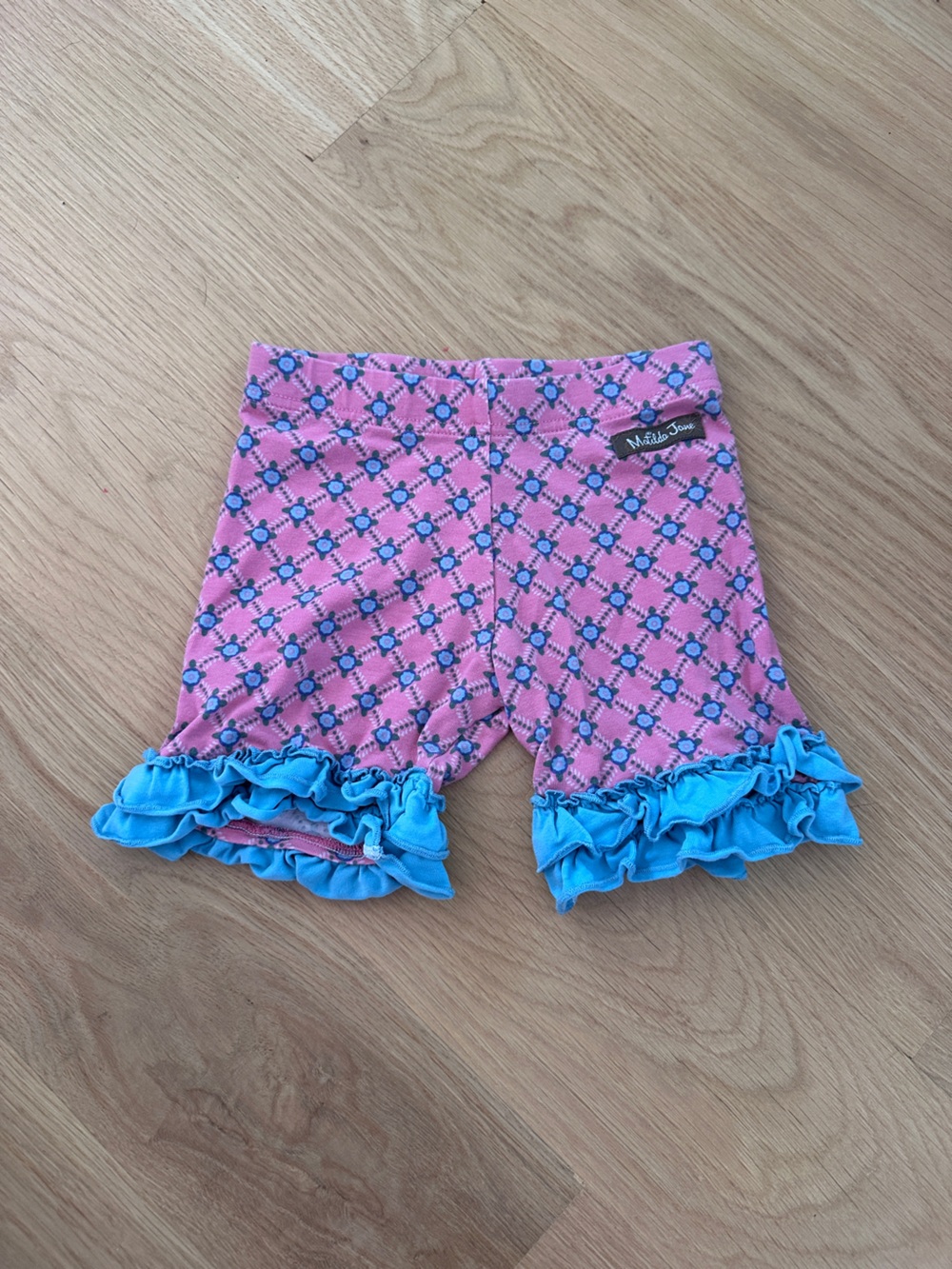 Matilda Jane Pink Ruffle Bike Shorts with Blue Trim